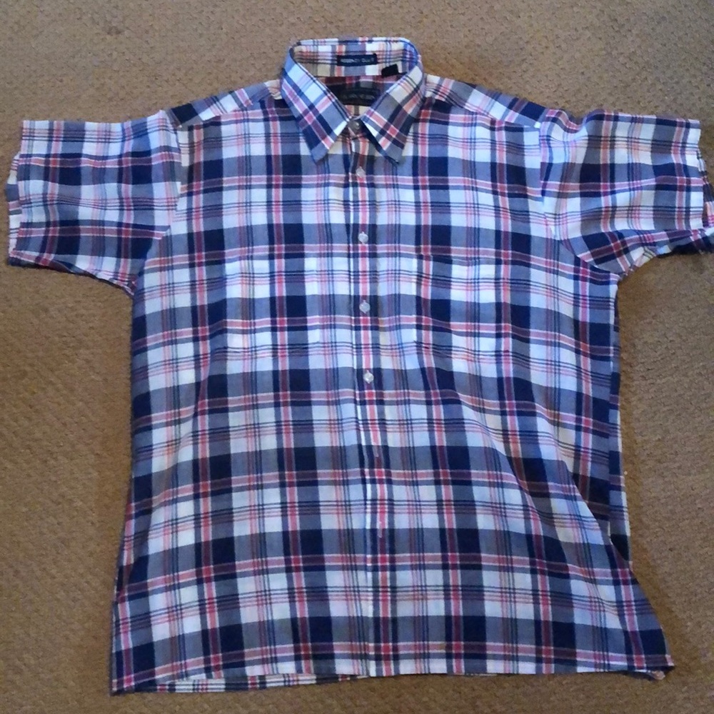 A plaid short sleeved button down